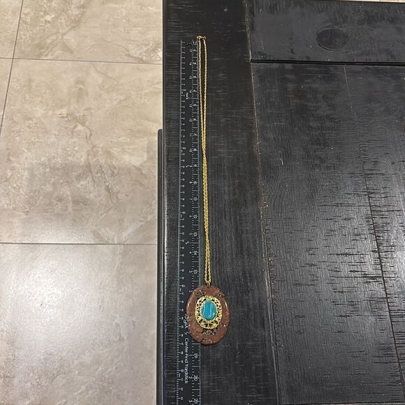 Acrylic Southwestern Western Boho Turquoise Long Chain Necklace​ - Picture 6 of 7